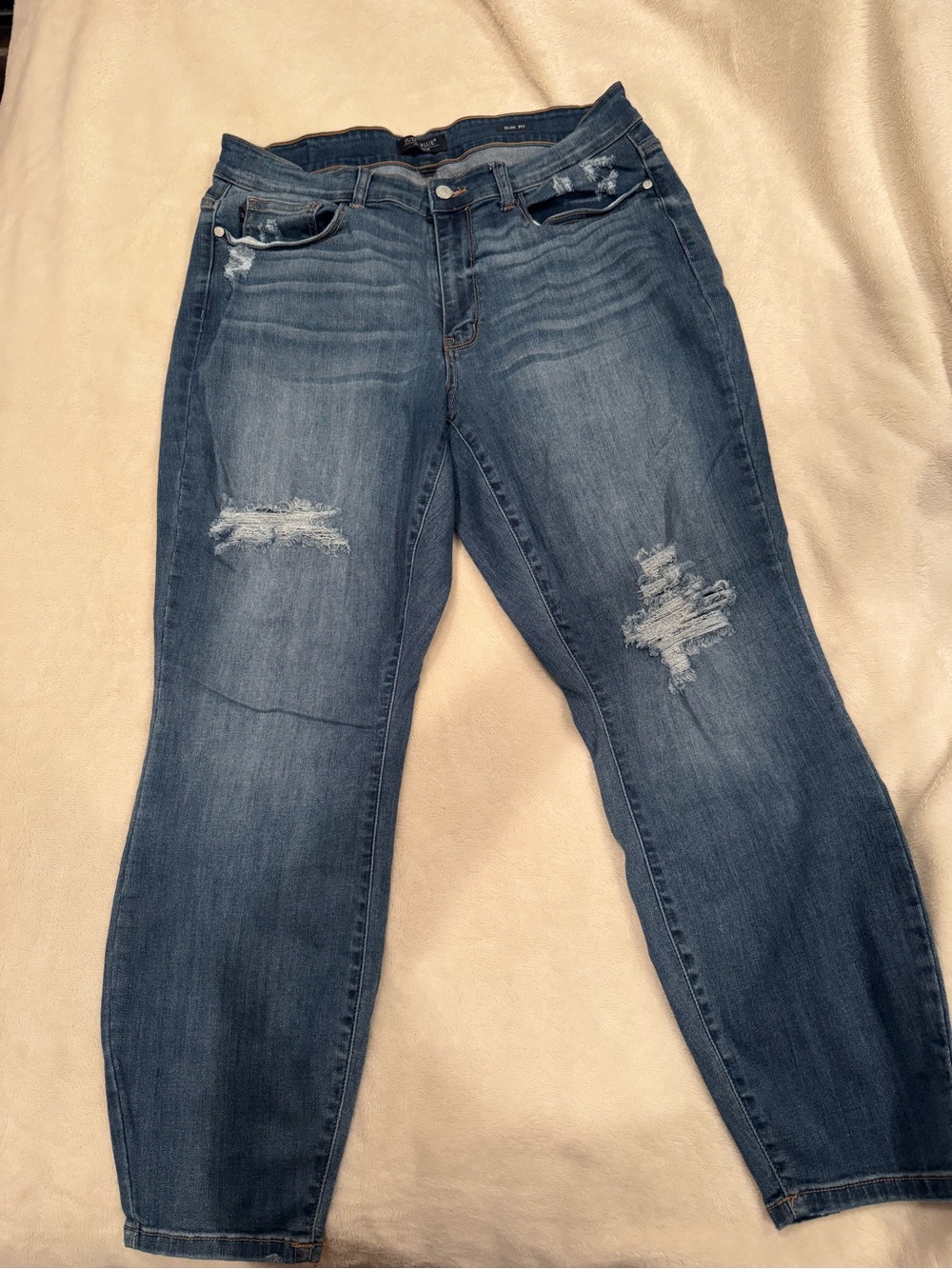 Judy Blue Distressed Dark Wash Boyfriend Jeans - Blue